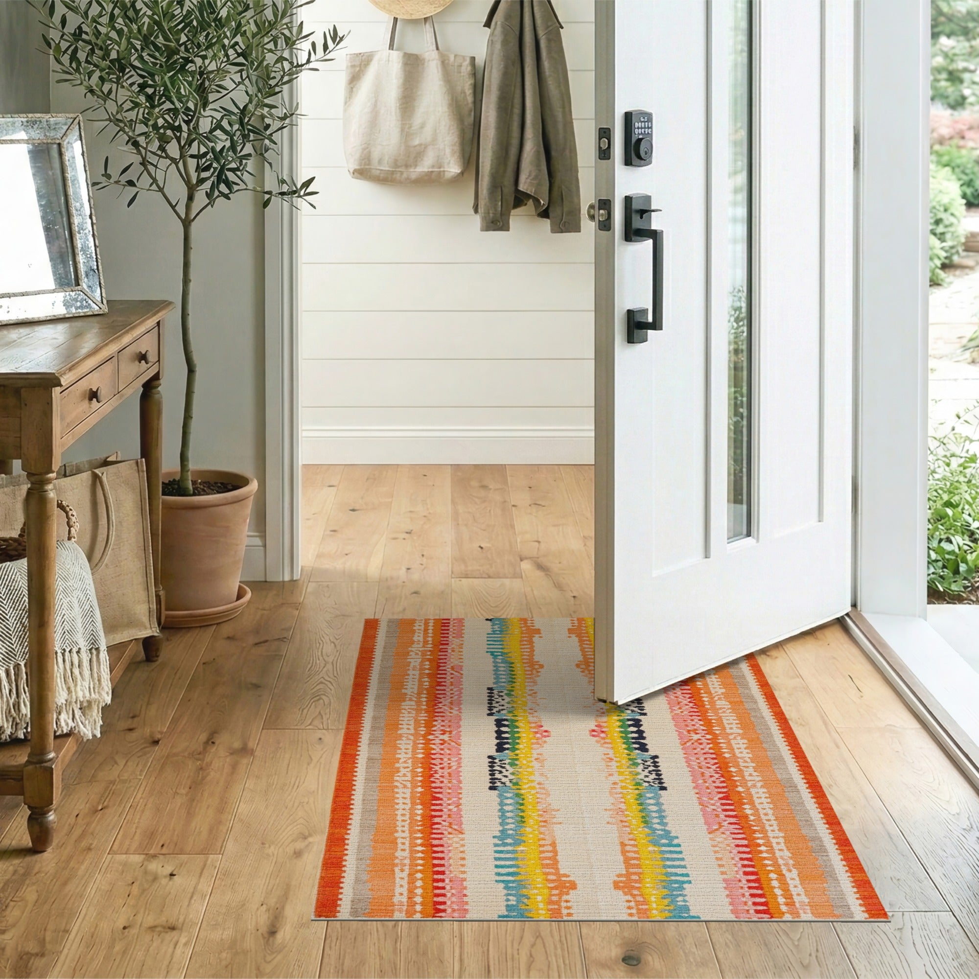 Vibrant Multi-Color Striped Heritage Tribal Rug