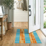 Modern Geometric Striped Area Rug in Blue Teal Orange