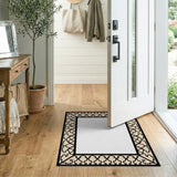 Ornate Beige Black Persian Border Rug