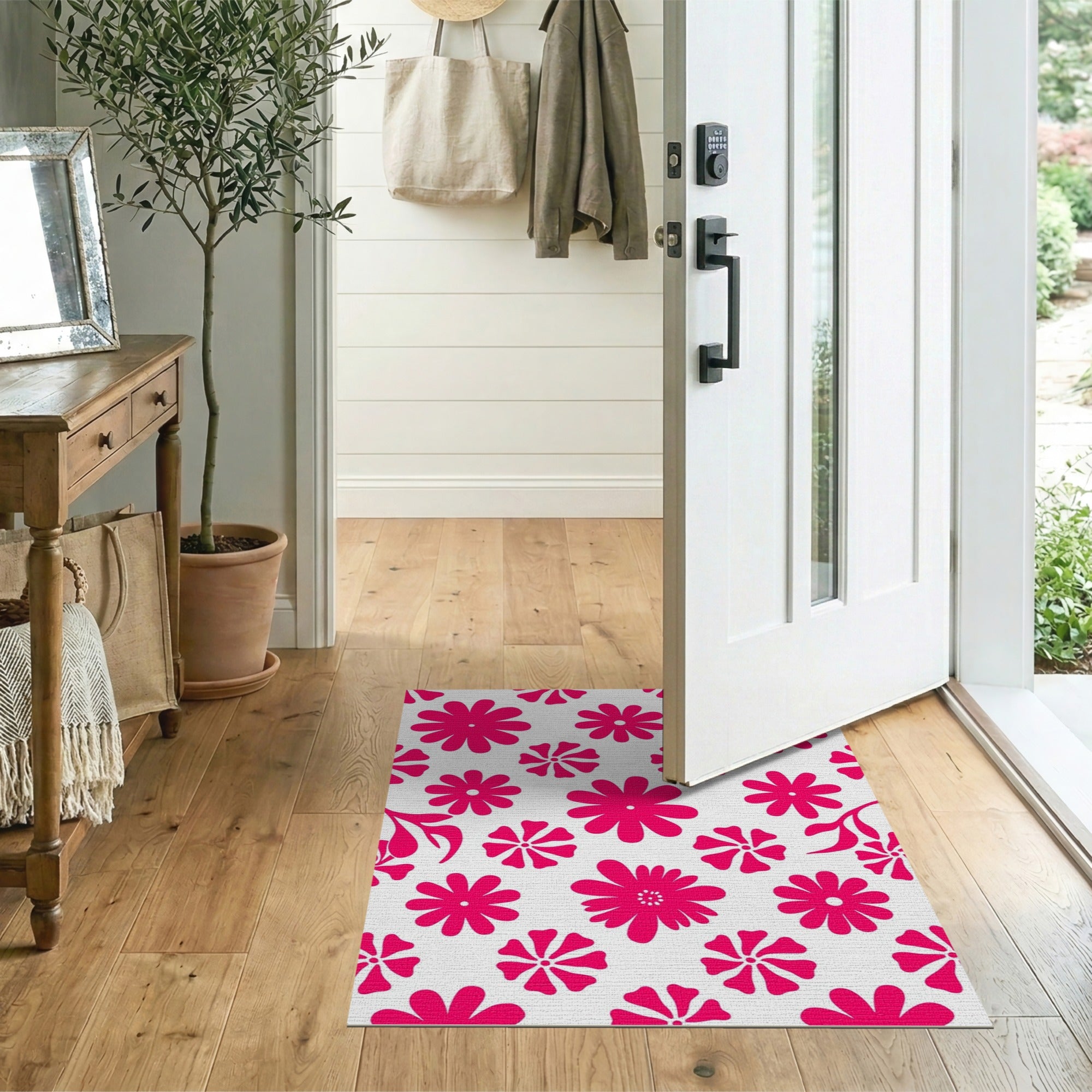 Pink Vibrant Pink Floral Area Rug