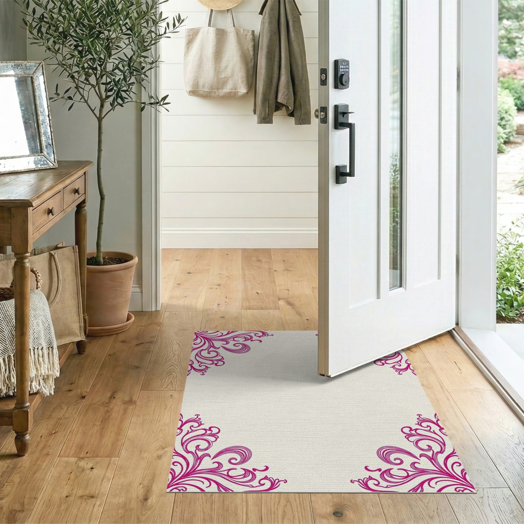 Floral Vintage Elegant Pink Floral Swirl Area Rug