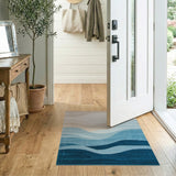 Abstract Wave Blue Beige Area Rug
