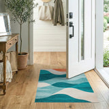 Teal Wave Coastal Coastal Beach Area Rug