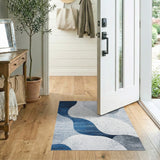 Abstract Navy Blue Wave Area Rug