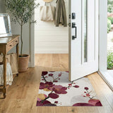 ODIKA Washable Oriental Plum Blossom Area Rug - Low Pile Non-Slip Floral Home Decor