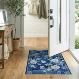 Floral Vintage Blue and Teal Navy Blue Peony Floral Area Rug
