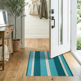 Blue Teal Striped Coastal Woven Rug