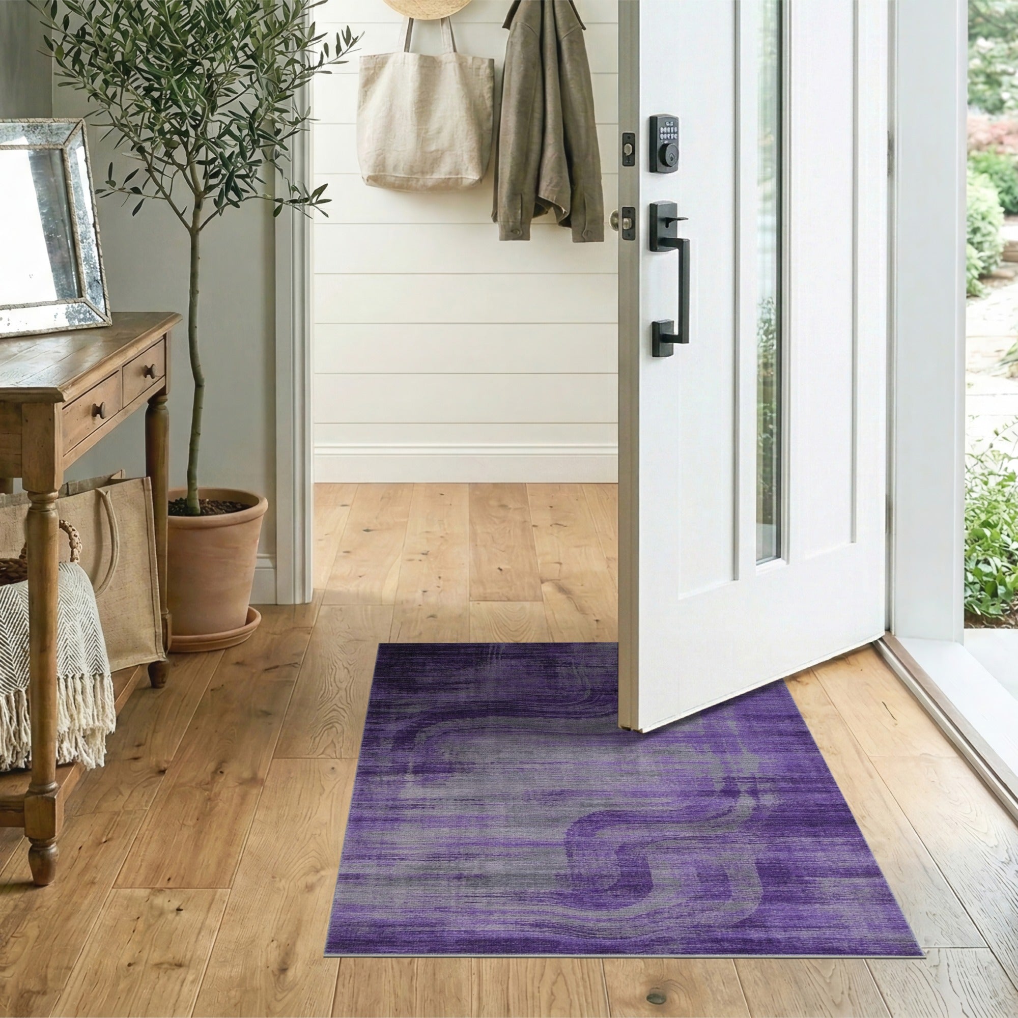 Purple Grey Wavy Distressed Area Rug