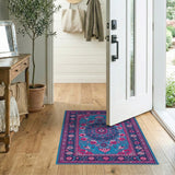Vibrant Teal Pink Persian Medallion Rug