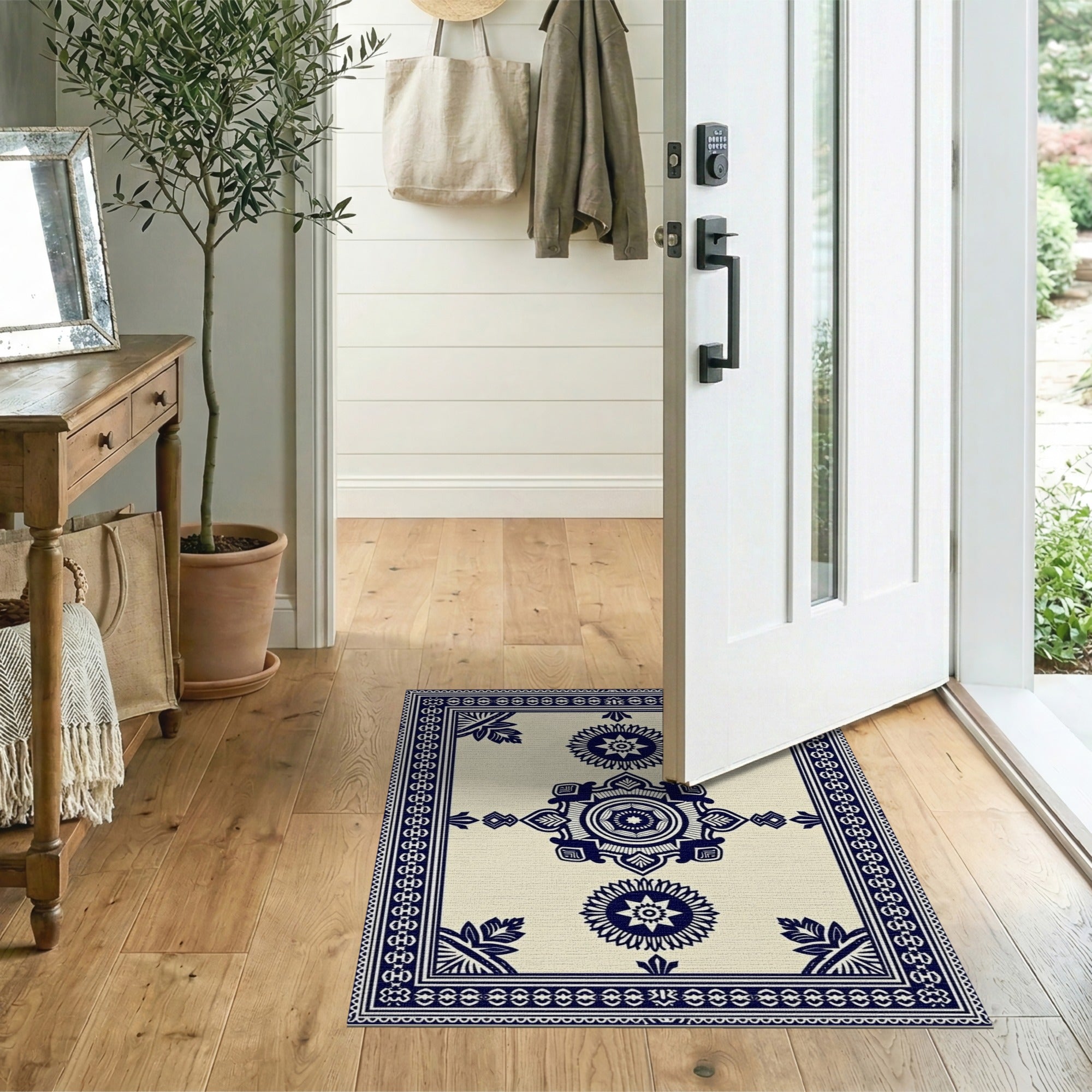 Blue and Teal Navy Ivory Traditional Persian Medallion Rug