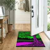 Retro Pixelated Tree Area Rug Green Leaves Pink Roots