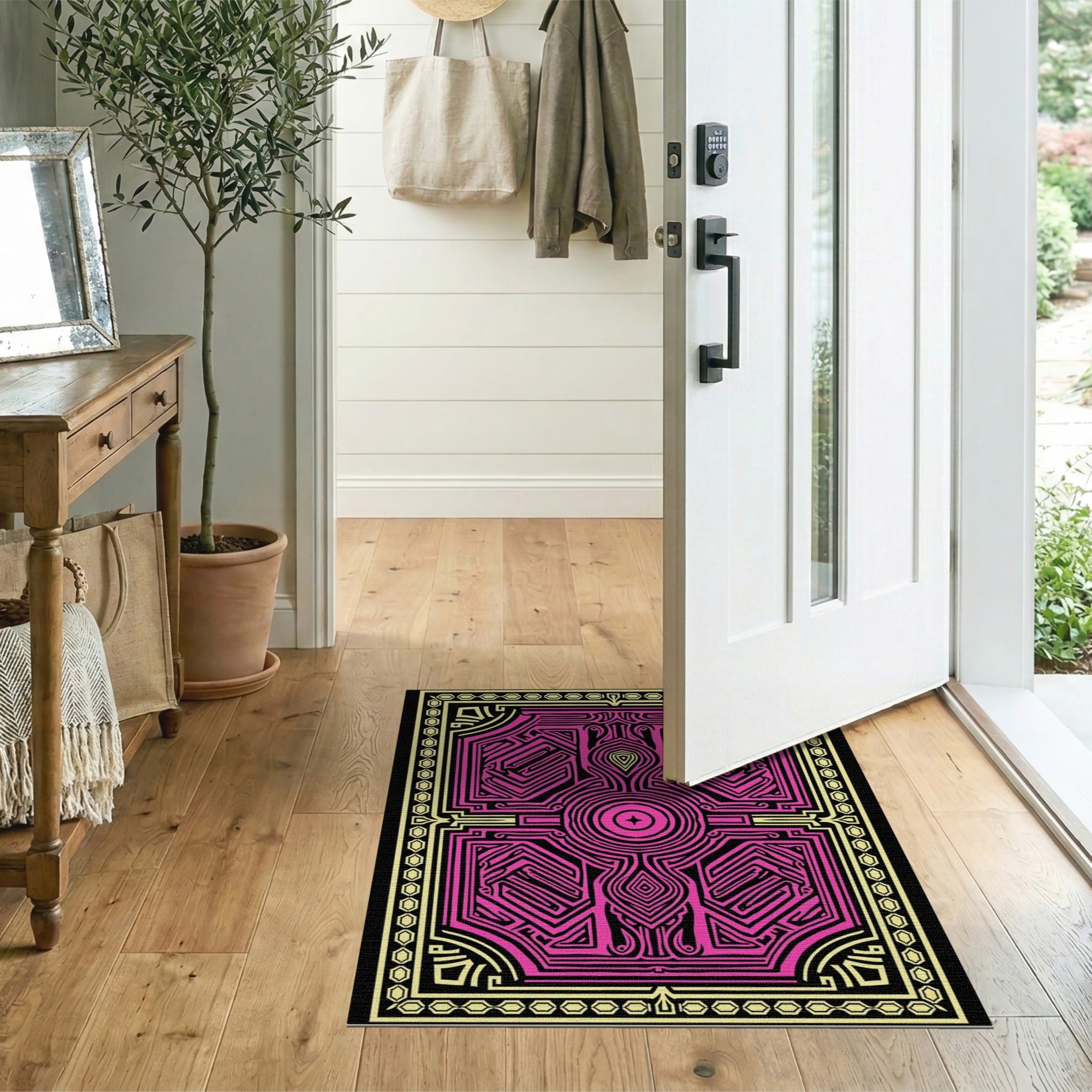 Vibrant Pink Tribal Maze Area Rug