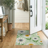White Daisy Floral Area Rug on Mint Green