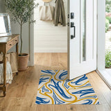 Abstract Blue Gold Swirl Area Rug