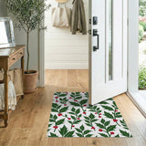 Festive Holly Leaves Red Berries Area Rug