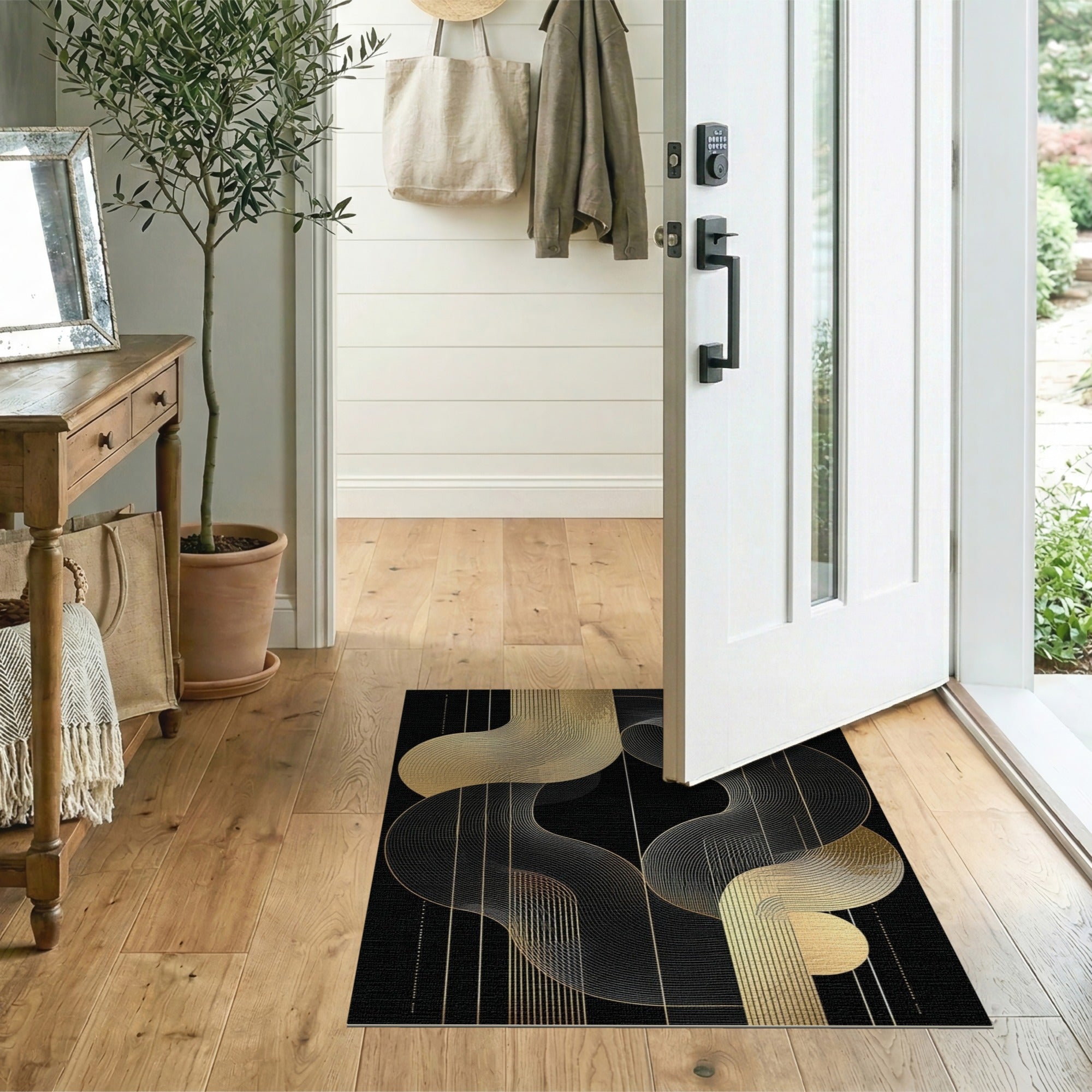Gold Wave Abstract Geometric Area Rug