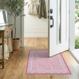 Pink Floral Vintage Rug with Lace Border