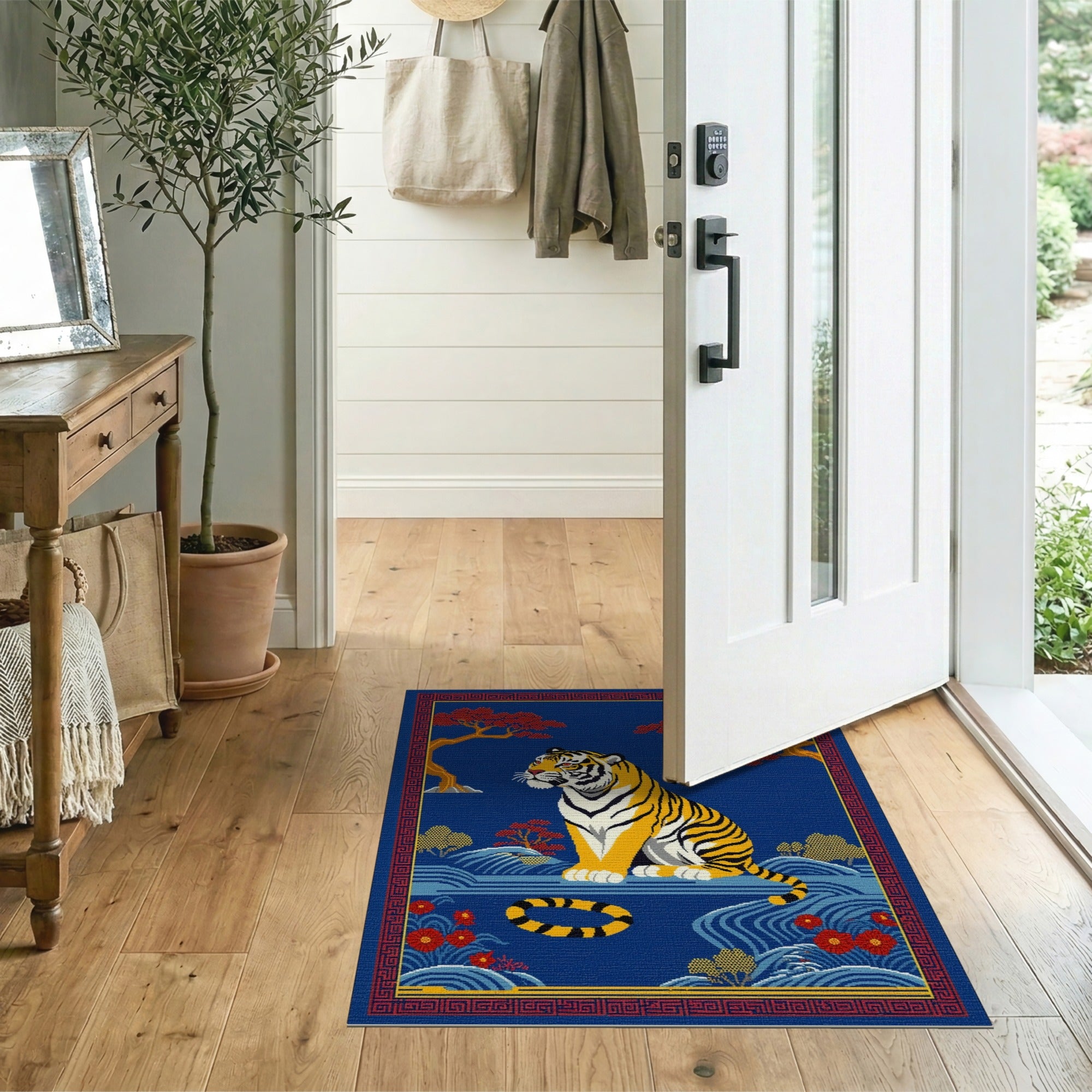 Majestic Tiger with Crimson Maples Area Rug