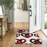 Red Embracing Silhouettes Heart Pattern Area Rug