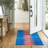 Vibrant Blue Multi-Stripe Geometric Area Rug