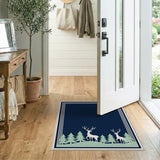 Navy Blue Deer and Pine Forest Silhouette Rug