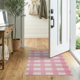 Rustic Farmhouse Pink Gingham Checkered Area Rug