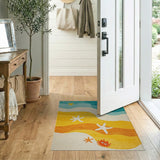 Playful Coastal Waves Starfish Crab Rug