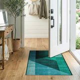 Blue and Teal Blue Geometric Modern Area Rug