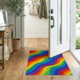 Abstract Area Rainbow Wave Multi-Color Area Rug