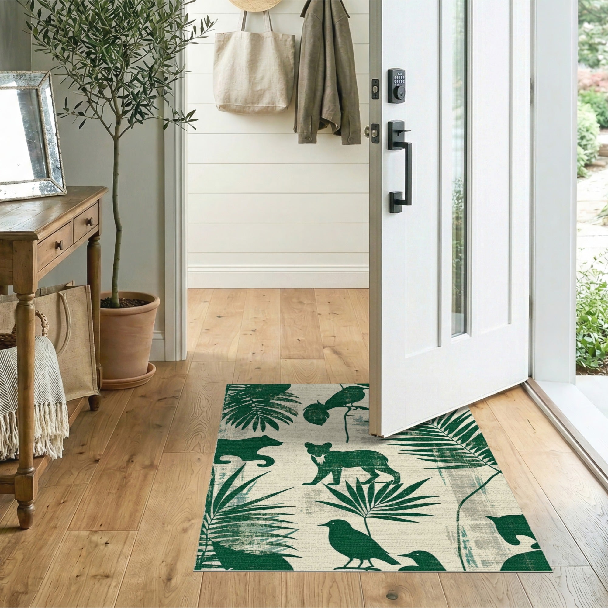 Green Jungle Silhouette Area Rug
