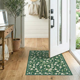Emerald Green White Floral Vintage Area Rug
