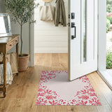 Border Ornate Pink Floral Border Area Rug