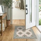 Cream Teal Persian Medallion Area Rug