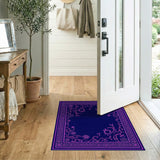 Navy Magenta Floral Vine Border Area Rug