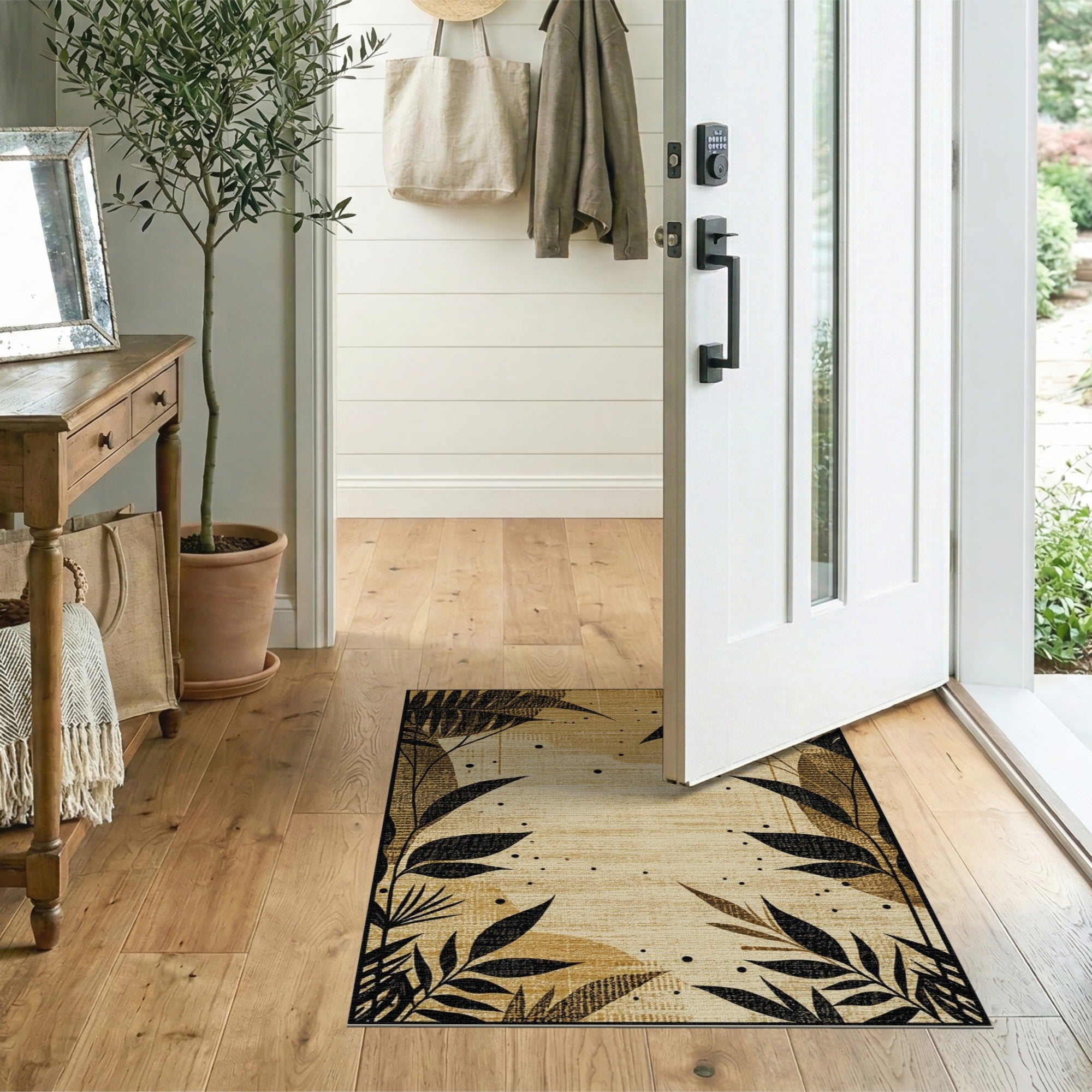 Beige Fern Silhouette Distressed Area Rug