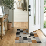Geometric Modern Area Rug in Black, Grey Rust Orange