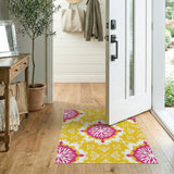 Vibrant Yellow Pink Floral Persian Area Rug