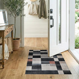 Modern Geometric Block Area Rug in Black Grey Beige