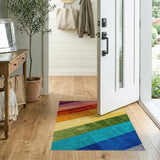 Vibrant Rainbow Diagonal Stripe Shag Rug