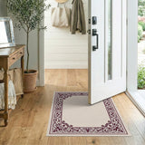 Elegant Maroon Floral Border Area Rug