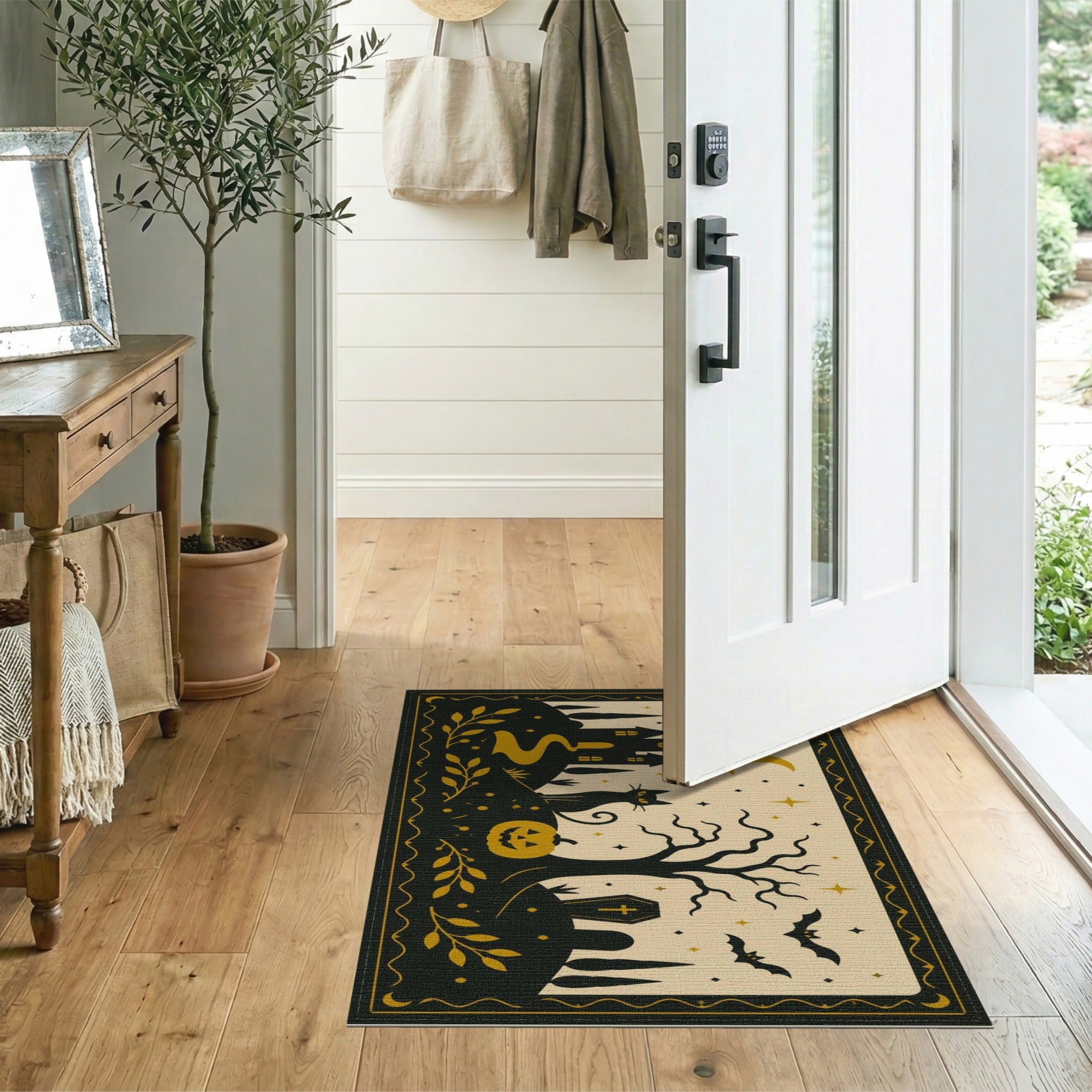 Spooky Haunted House Black Cat Rug