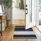 Woven Bold Black White Striped Woven Rug