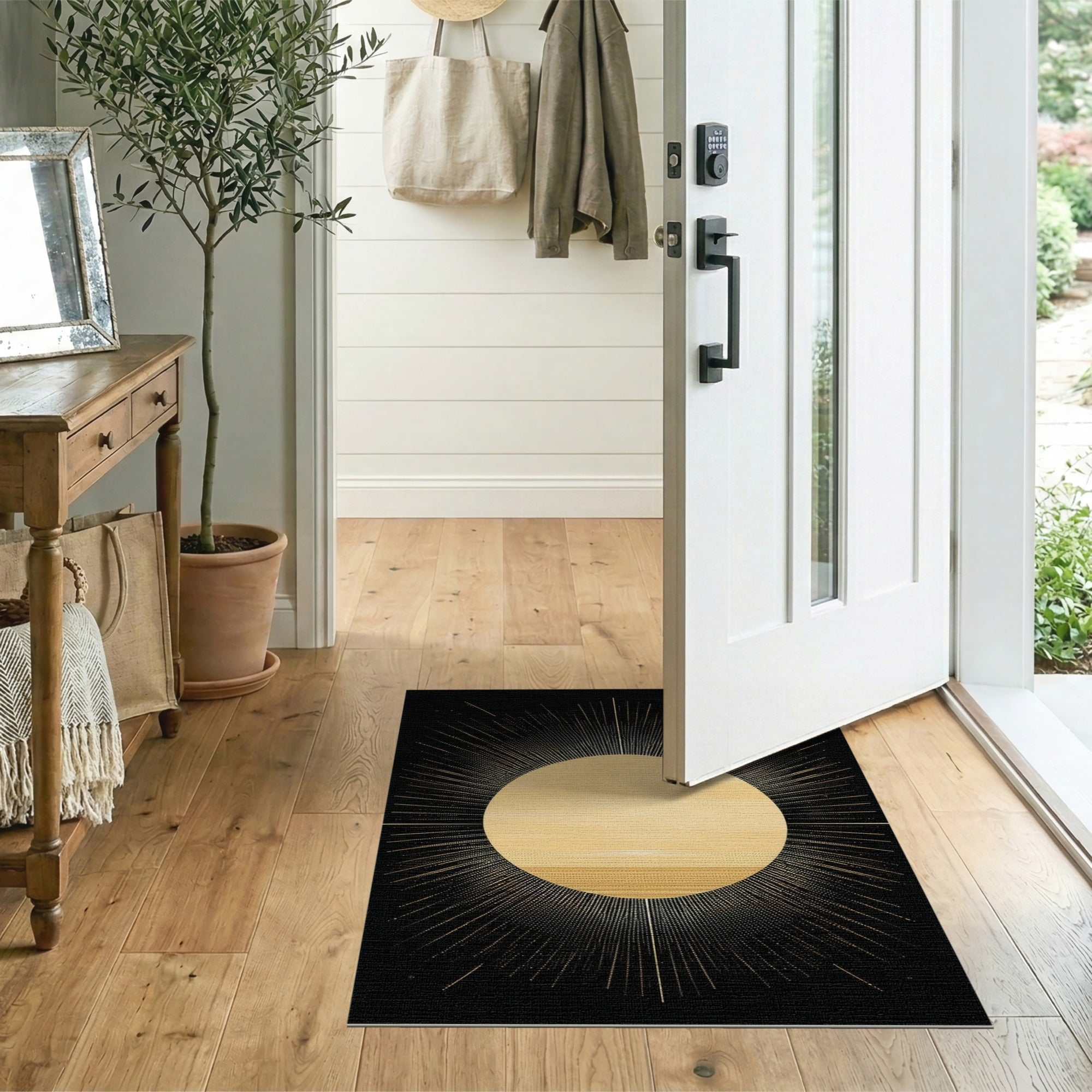 Golden Sunburst Geometric Area Rug