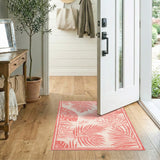 Pink Palm Leaf Washable Area Rug