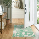 Green Mint Green Geometric Maze Area Rug