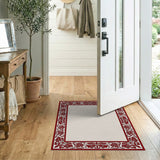 Ornate Red Lotus Floral Border Rug