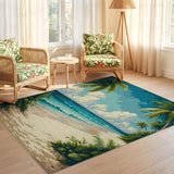 ODIKA Tropical Beach Palm Tree Washable Area Rug - Low Pile, Non-Slip & Pet Friendly