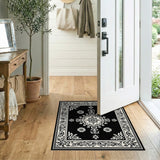 Traditional Persian Black and White Elegant Black White Persian Medallion Area Rug