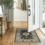 Black Field Persian Floral Medallion Area Rug