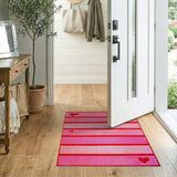 Pink Striped Heart Area Rug